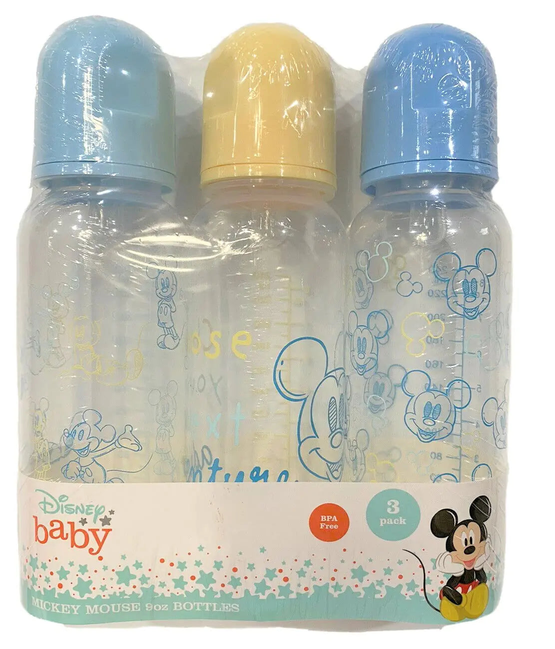 Baby Bottles 9 oz for Boys or Girls | 3 Pack of Disney Mickey Next Adventure Infant Bottles for Newborns and All Babies | BPA-Free Plastic Baby Bottle for Baby Shower